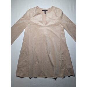 BCBG Max Azria Faux Suede Shift Dress Beige Minimal Long Sleeve